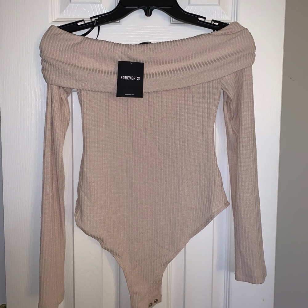 F21 Nude Off the Shoulder Knitted Bodysuit